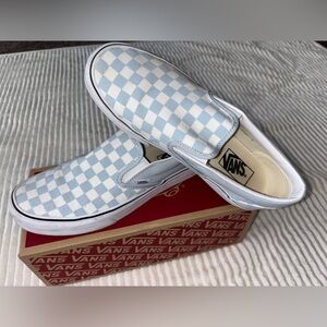Vans Light Blue and White Checkered Slip-Ons